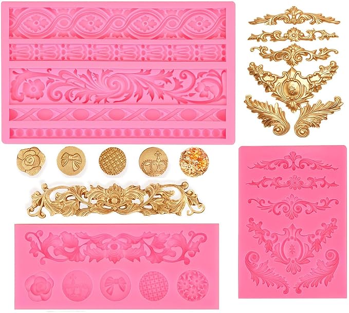 JOERSH Baroque Frame Silicone Fondant Mold, 4Pcs