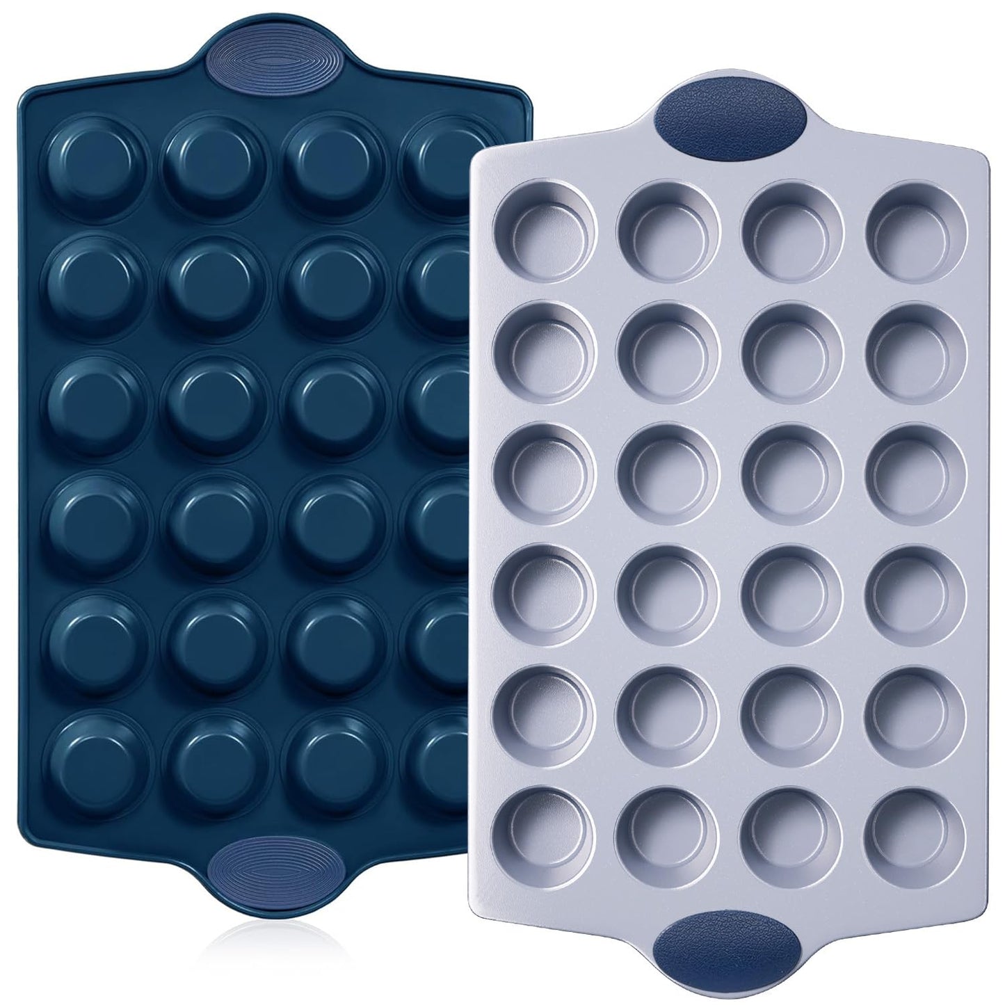 BRONYPRO 24-Cup Non Toxic Nonstick Ceramic Mini Muffin Pan & Cupcake Tin, PFOA & PFOA Free, Heavy Duty Rust-Resistant Aluminized Steel, Oven & Dishwasher Safe, Blue