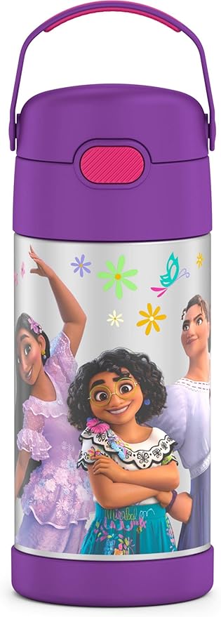 THERMOS FUNTAINER Water Bottle with Straw - 12 Ounce - Kids Stainless Steel Vacuum Insulated Water Bottle with Lid, Encanto