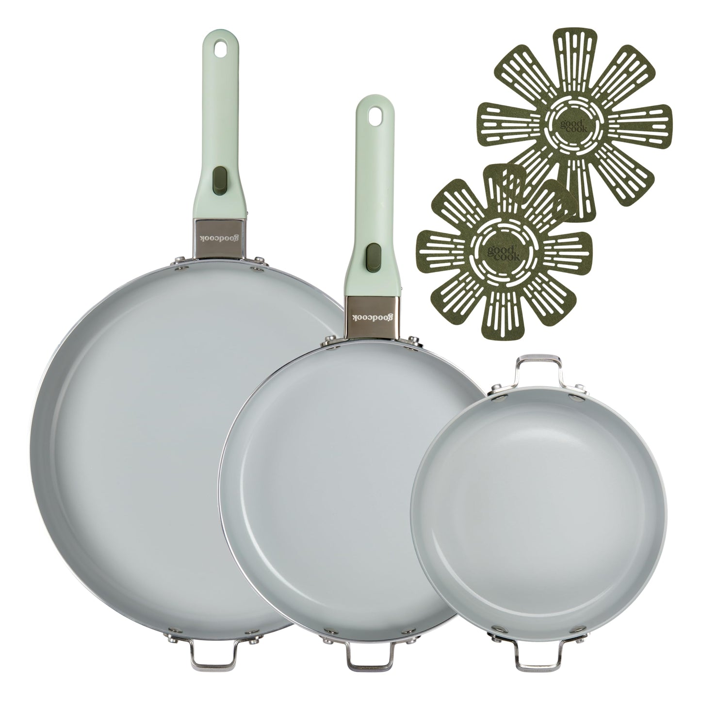 GoodCook Ceramic Cookware Set 5-Piece with Removable Handle, Induction Compatible, Nonstick and Oven Safe with 9.5-Inch Frypan, Sage Green
