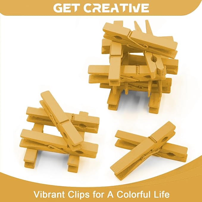 100 Pcs Colored Clothes Pins Wooden, Clothespins for Crafts 2.9 Inch, Clothing Pins for Hanging, Pictures, Classroom, Gold