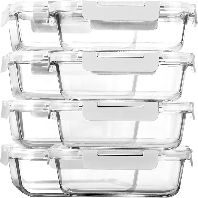 M MCIRCO 8 Pack,30 oz Glass Food Storage Containers with Lids, Green