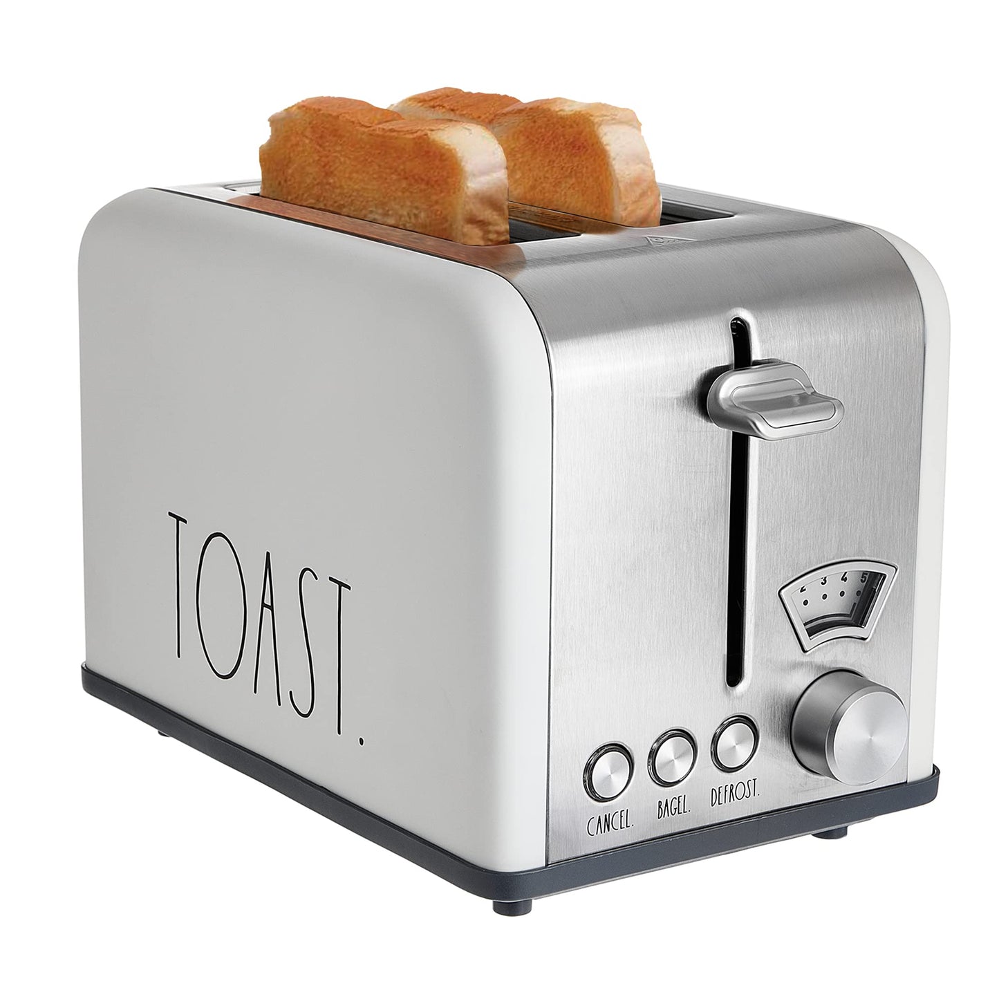 Rae Dunn Toaster, Stainless Steel 2 Slice Square Toaster, Wide Slot with 5 Browning Levels, with Bagel, Defrost and Cancel Options (Blush)