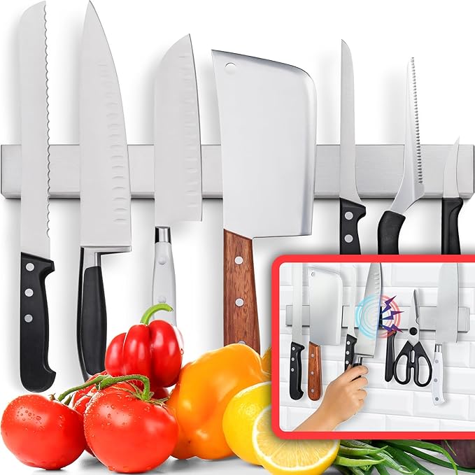 HMmagnets Premium 10 Inch Stainless Steel Magnetic Knife Holder For Wall - Professional Magnetic Knife Strip - Space-Saving Knife Rack/Knife Bar With Powerful Magnetic Pull Force (Upgraded Version)
