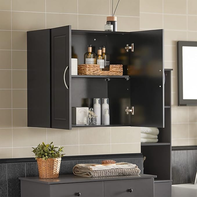 Haotian Wall Cabinet Laundry Room, Floating Storage Cabinet with Adjustable Shelf, Medicine Cabinet for Bathroom Kitchen Garage Hallway Entryway, Black FRG231-SCH