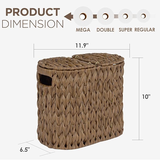 Toilet Paper Storage with Double Lid, Toilet Paper Basket for Storage, Waterproof & Freestanding Tissue Holder for Bathroom, 4 Rolls, Brown