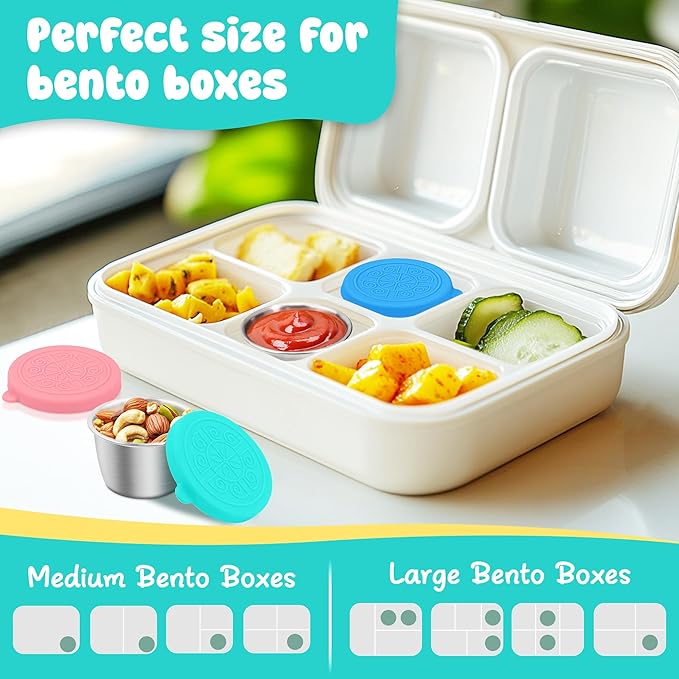 6x2.7 oz Salad Dressing Container to Go, Leakproof Reusable Stainless Steel small container with lid,Sauce Containers for Lunch box,Picnics,Travel,Office and Meal Prep
