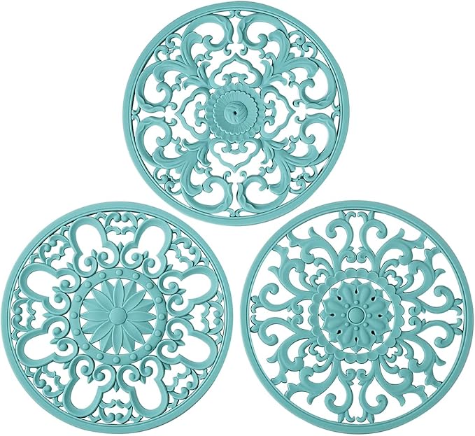 Extra Thick Silicone Trivet Mat for Hot Dishes, Hot Pots and Pans, Pot Holder, Hot Pad to Protect Your Table and Countertop, Kitchen Decor and Accessories,Navy Blue, Set of 3