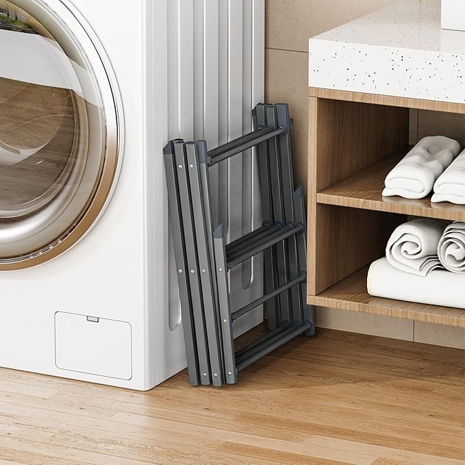 Foldable Drying Rack Clothing, 3-Tier Portable Clothes Drying Racks for Indoor & Outdoor, Anti-Rust Compact Laundry Rack Collapsible, Grey 28" D x 10" W x 35" H