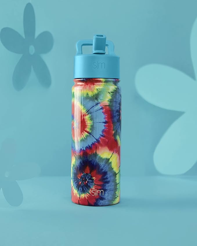 Simple Modern Kids Summit Water Bottle with Straw Lid | 18oz Stainless Steel Tumbler for Toddlers, School | Tie-Dye