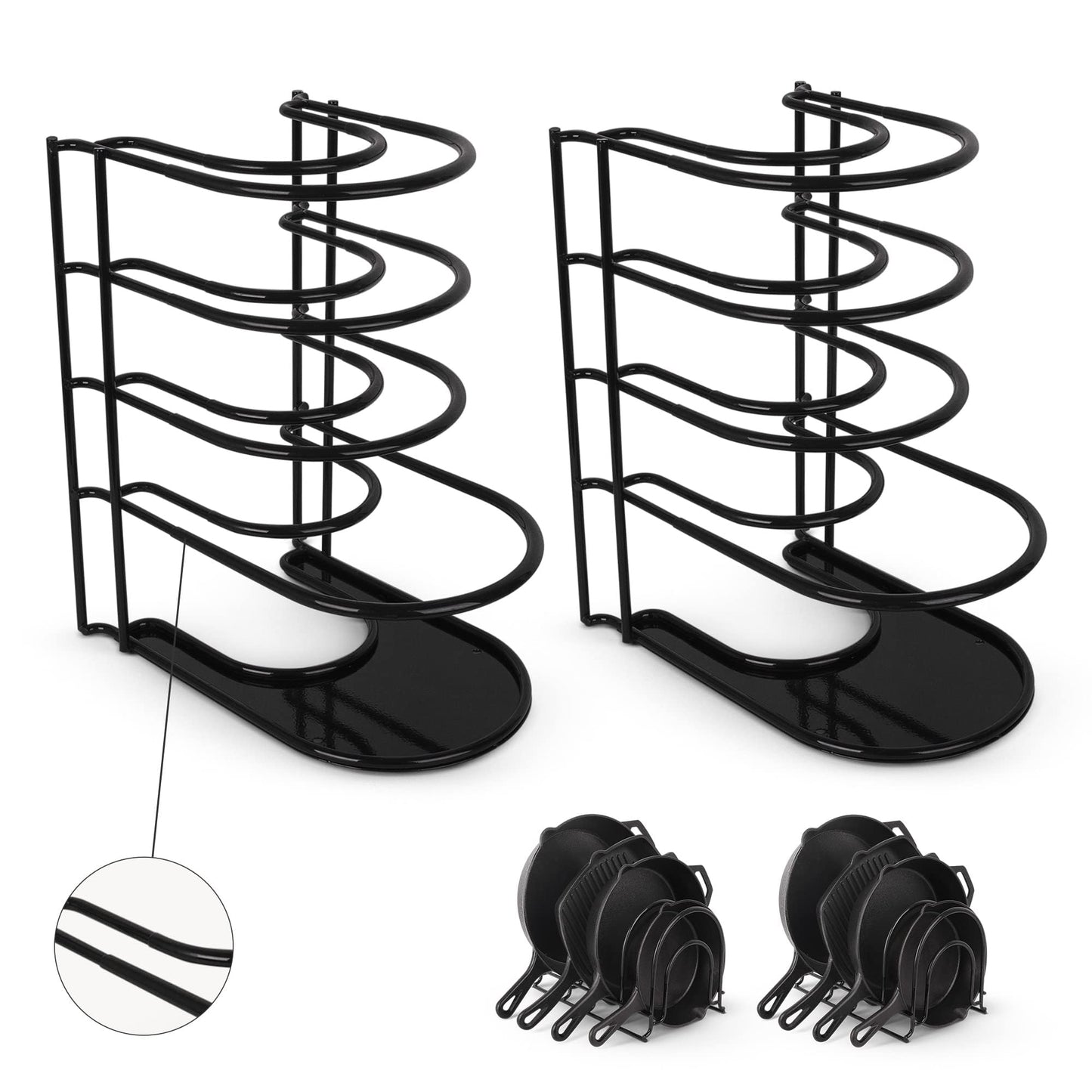 Cuisinel Pan Organizer for Cast Iron, XL 5-Tier Rack, Matte Black 15.9"