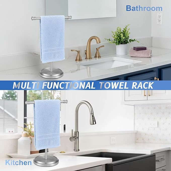 Hand Towel Holder Stand, Stainless Steel Free Standing Towel Rack Stand, Rust-Proof Towel Bar for Bathroom Kitchen Countertop, Brushed Nickel, 2 Pack