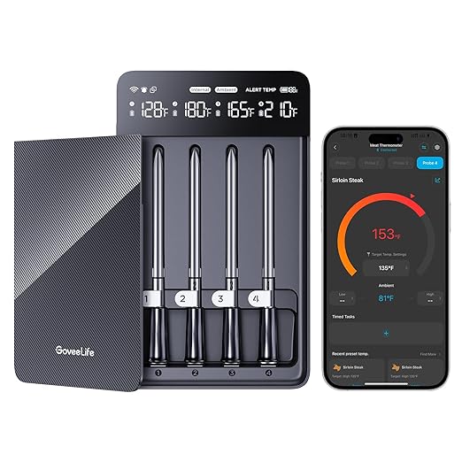 GoveeLife Smart Wireless Meat Thermometer Digital 4 Probes with App Alarm