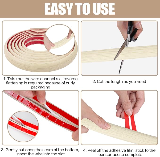 Floor Cord Cover Self Adhesive Cord Hider, 10FT Cable Management, Extension