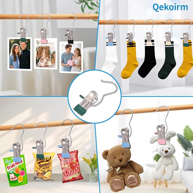 30 Pack Heavy Hanger Clips for Closet, Laundry Hooks Hanging Clips with, Clothespin for Clothes Pants,Clothes Pins Multi-Purpose Clip Big Hangers & Pants Clip Hangers for Hats Socks Towels Travel