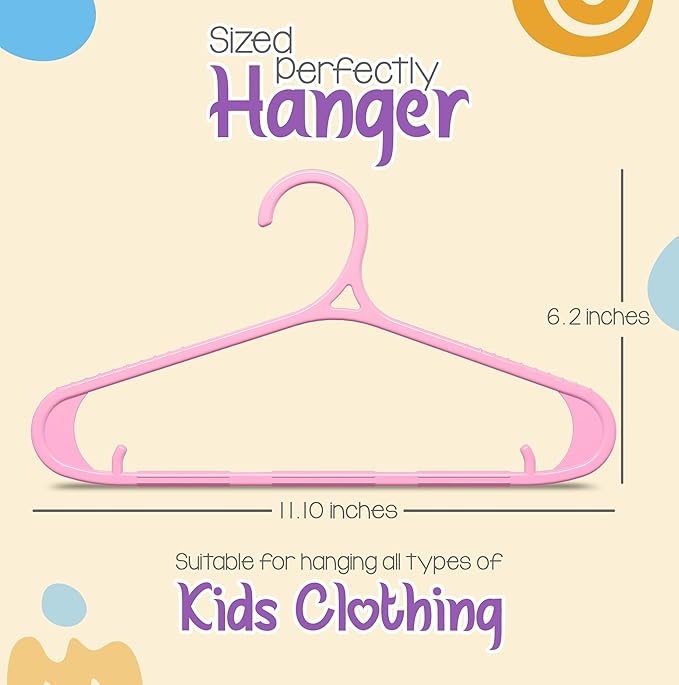 Utopia Home Kids Hangers 60 Pack - 11 Inch Plastic Baby Hangers for Closet - Childrens Hanger for Clothes & Infant Hanger for Closet - Non-Slip Shoulder Grooves, Strap Hooks & Pants Bar (Baby Pink)