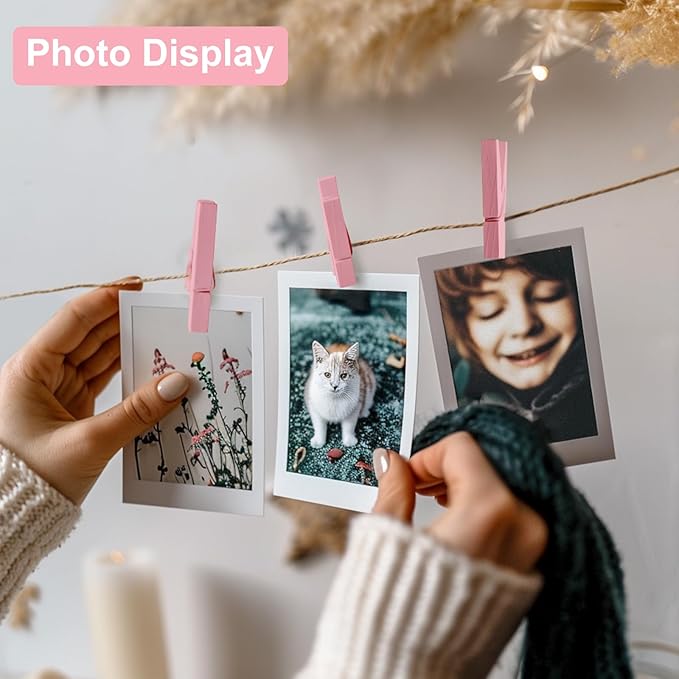 Colored Clothes pins 2.9inch 50PCS Pink, Colorful ClothesPins Wooden Clips for Photos Pictures Decorative Crafts, Decoration clothespins Clothing Hanging clothespins