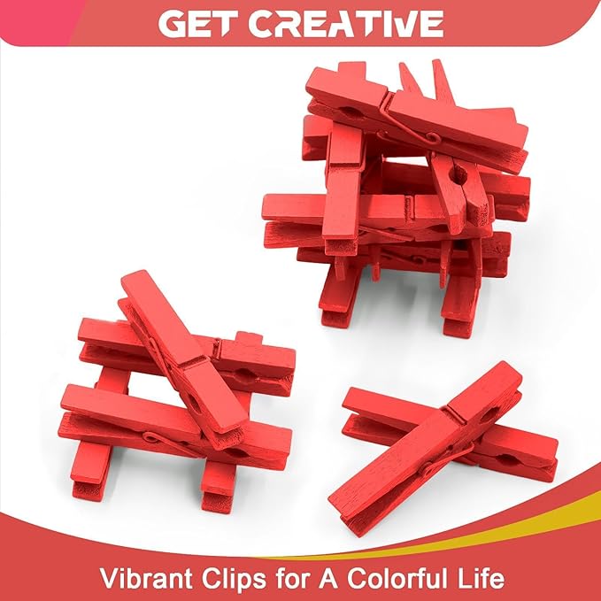 100 Pcs Colored Clothes Pins Wooden, Red Clothespins for Crafts, Clothing Pins for Hanging Clothes Classroom 2.9 Inch