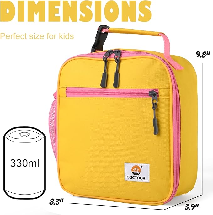 Lunch Box Kids,Premium Insulated Lunch Bag for Girls Boys,Soft Bag Mini Cooler Back to School Thermal Reusable Lunch Bag for Work School Picnic (Yellow)