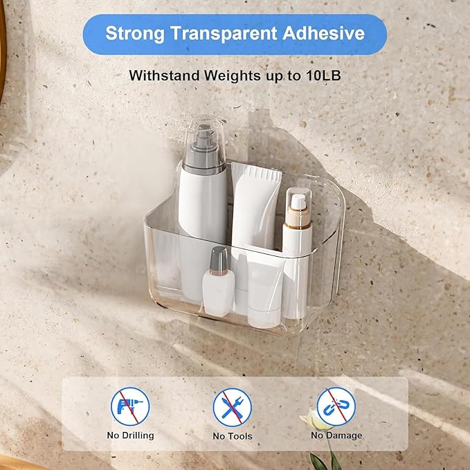 Diesisa Acrylic Wall Mount Organizer, Self Adhesive Organizer for Wall, Cabinet Door Organizer, with Self Adhesive Tape, for Bathroom, Pantry, Kitchen, Laundry, Utility Room, Inside of Cabinet Door