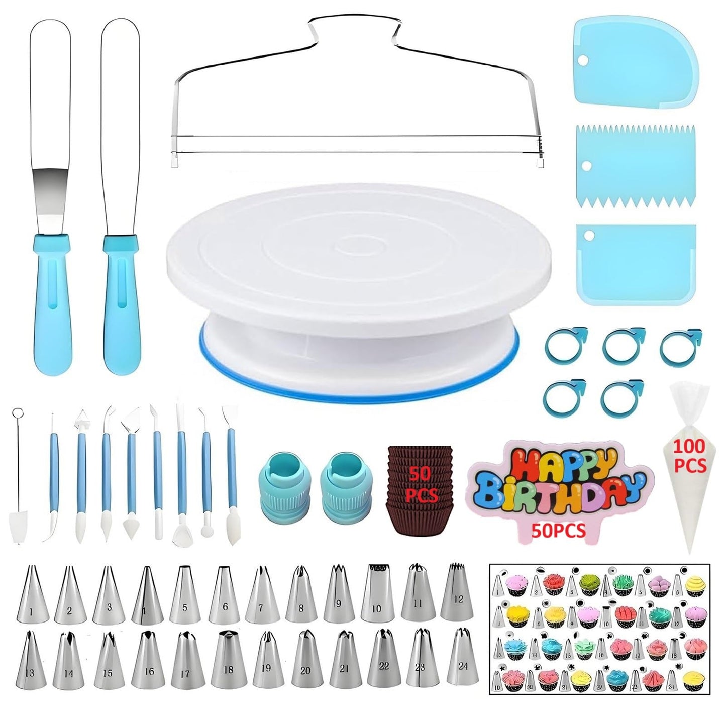 YOQXHY Cake Decorating Kit, 190 Pcs Baking Supplies (Pink)