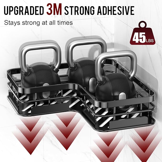 Large Capacity Shower Caddy, Heavy-Duty Adhesive Shower Organizers with Custom Aesthetic Design Soap, No Drilling Corner Shower Shelves, 5 Hooks for Bathroom Accessories - 3 Pack