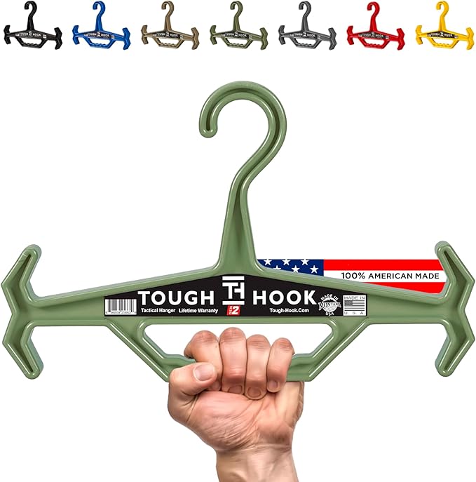 Tough Hook Original Heavy Duty Hangers – The Superhero of Hangers USA-Made, Anti-Slip ABS Resin Tactical Hanger for Police Gear, Scuba Gear & Dive BCD – DuraResin 200-lb Cap Wetsuit Hanger, 1 Foliage