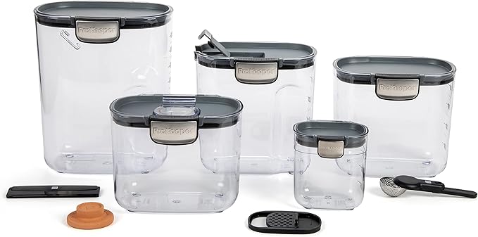 ProKeeper+ Airtight Food Storage Container Set – Clear Plastic Flour and Sugar Canister Set with Magnetic Accessories for Kitchen Organization (White, 9-Piece)