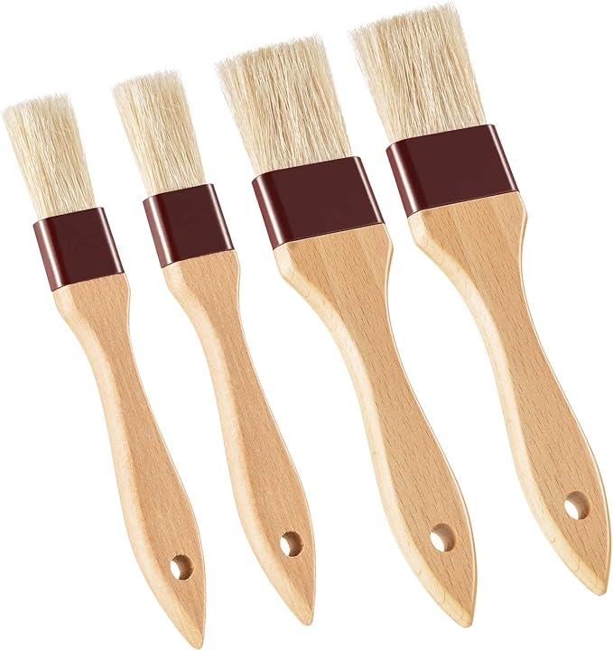 Boao 4 Pcs Pastry Brush, Natural Bristle Basting Brush, 1, 1.5, 2, 3 Inch