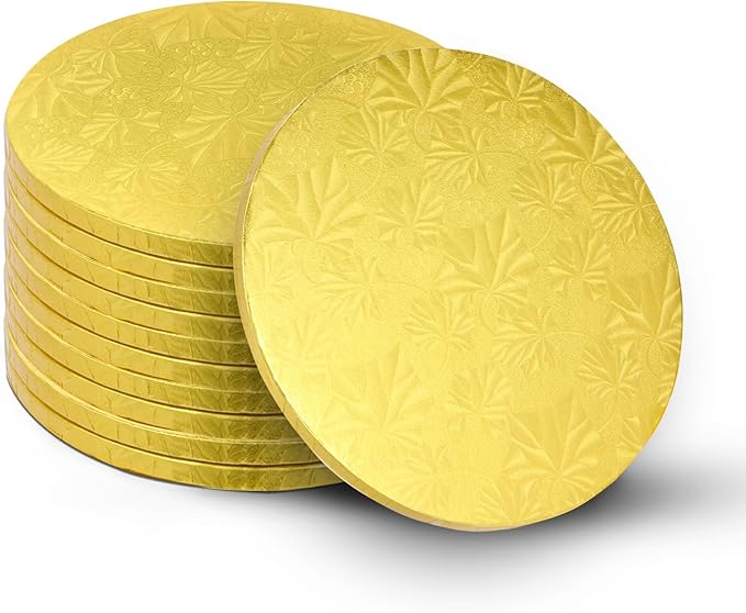 Bekoetoz 10-Pack Round Gold Cake Drum Board 12 Inch Sturdy 1/2 Inch Thick Full Wrap Edge Cake Base for Heavy Tiered Cakes(12" Gold)