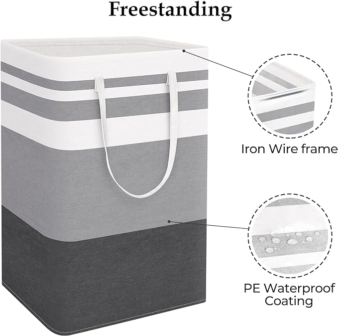 StorageRight Large Collapsible Laundry Basket Hamper with Easy Carry Handles，Freestanding Clothes Hampers for Laundry, Bedroom, Dorm, Towels, Toys, 75L, Gradient Grey