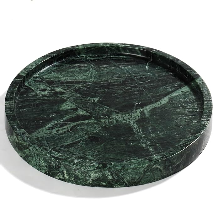 Real Natural Round Marble Tray for Bathroom, Genuine Marble Stone Vanity Tray, Luxury Storage Trays for Kitchen, Vanity, Home Decor, Dresser, Non-Resin/Non-Ceramic, 10"x 1", Green