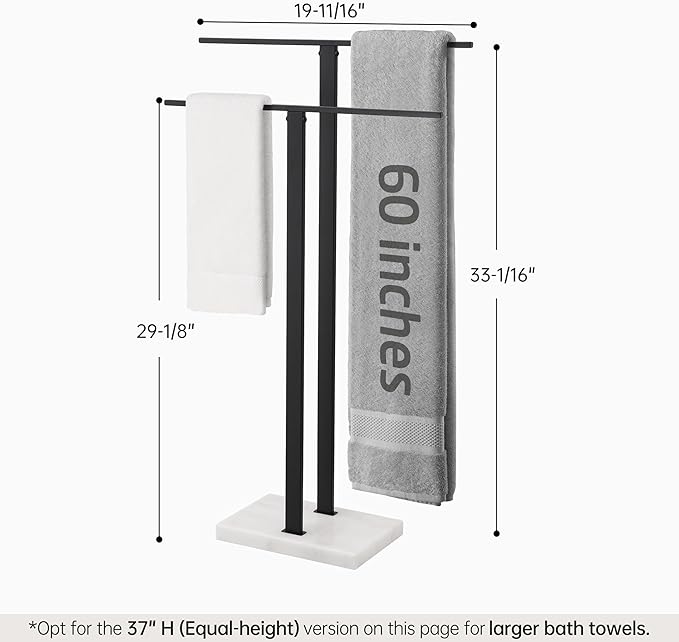 KES Standing Towel Rack, 2-Tier Towel Racks for Bathroom Freestanding with Marble Base, Upgrade Steady Design, SUS304 Stainless Steel Matte Black, BTH217-BK