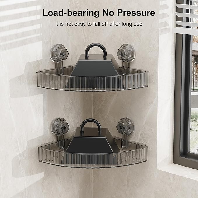 Corner Shower Caddy Suction Cup Bathroom Shower Organizer for Bathroom Storage Home Decor & Kitchen No Drilling Large Capacity Removable and Reusable Shower Shelves for Inside. (black, corner)