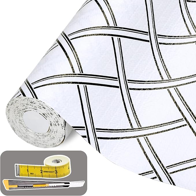 Drawer and Shelf Liner for Kitchen Cabinet: 12 in X 30 Ft Non Slip Waterproof Shelf Paper Non Adhesive Refrigerator Liners Black and White Squares Easy Liners for Bathroom
