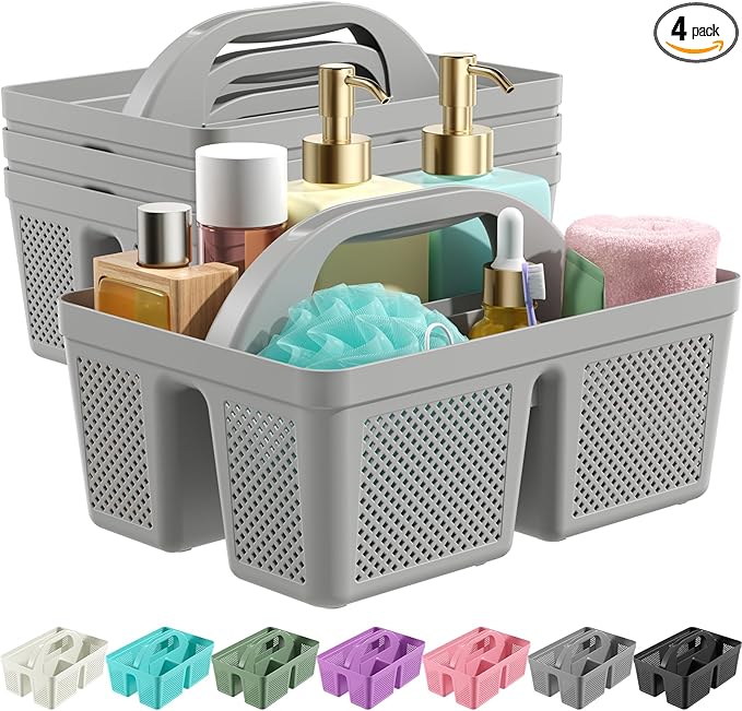 4 PCS Portable Shower Caddy, Integrated Handle, Reinforced Plastic, Organizer Storage Bathroom Supplies and Beauty Products, Cleaning Supplies, Shower Basket for Home, Dorm, Shelf and Cabinet