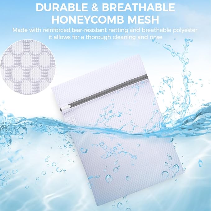 BAGAIL Laundry Bags Mesh Wash Bag for Intimates Lingerie and Delicates,3Pcs(Honeycomb,3L)