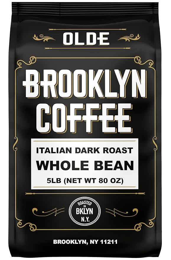 BROOKLYN COFFEE Whole Bean, Classic Medium Roast (5lb) Balanced, Smooth, Mellow - Fresh Bulk Coffee Beans Roasted Weekly in NYC
