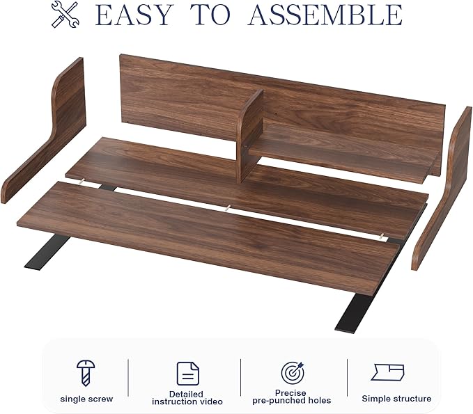 DTK Washer Dryer Wood Countertop with Shelf, Laundry Topper with Non-Slip Mat,27.55" Depth x 54" Width Dryer Covers for The Top with Edge Rails (Dark Walnut)