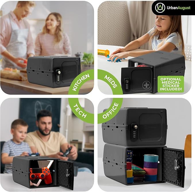 Urban August Dual Combination & Keyed Lockbox - Lockable Box for Everyday Use - Multi-Purpose lock for Home & Office Safety - Made of Industrial-Grade Plastic - One Size (Graphite)