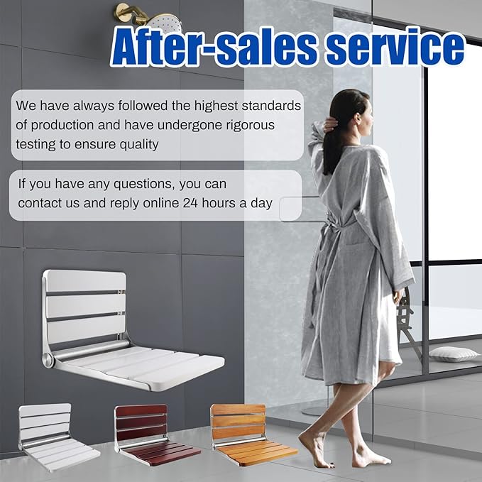 16 Inchs Foldable Shower Seat Wall Mounted, Folding Shower Seat for Adults, 400lbs Max Load for Inside Shower, Small Shower Spaces (White)