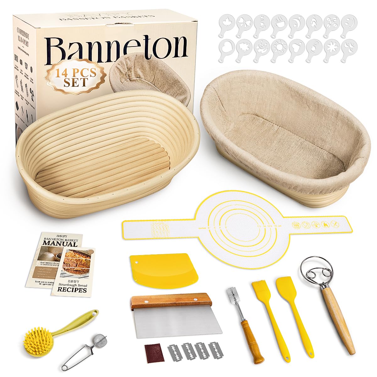 BAVIFY Sourdough Starter Kit, Banneton Bread Proofing Baskets Set