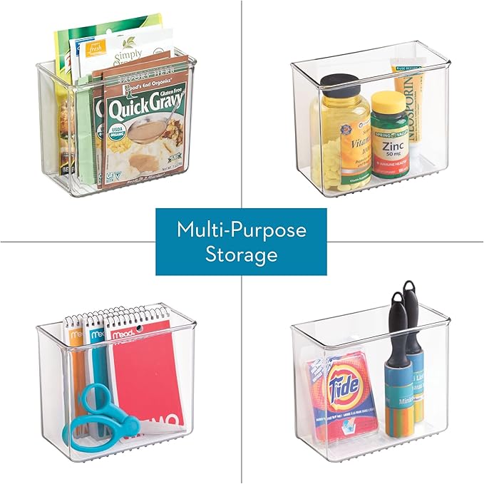 iDesign Adhesive Organizer Bin - Damage-Free Hanging for Kitchen, Bathroom, or Office - Set of 2 - Clear