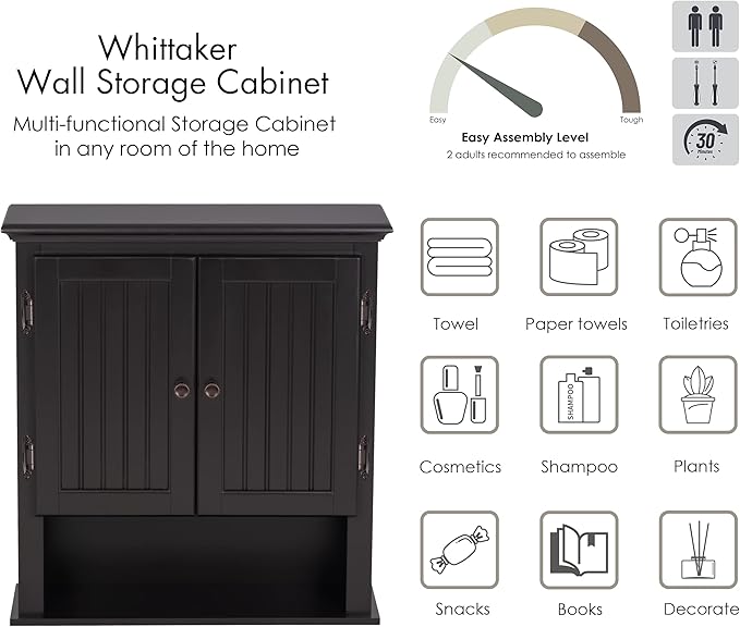 UTEX Bathroom Cabinet Wall Mounted, Wood Hanging Cabinet, Wall Cabinets with Doors and Shelves Over The Toilet, Espresso