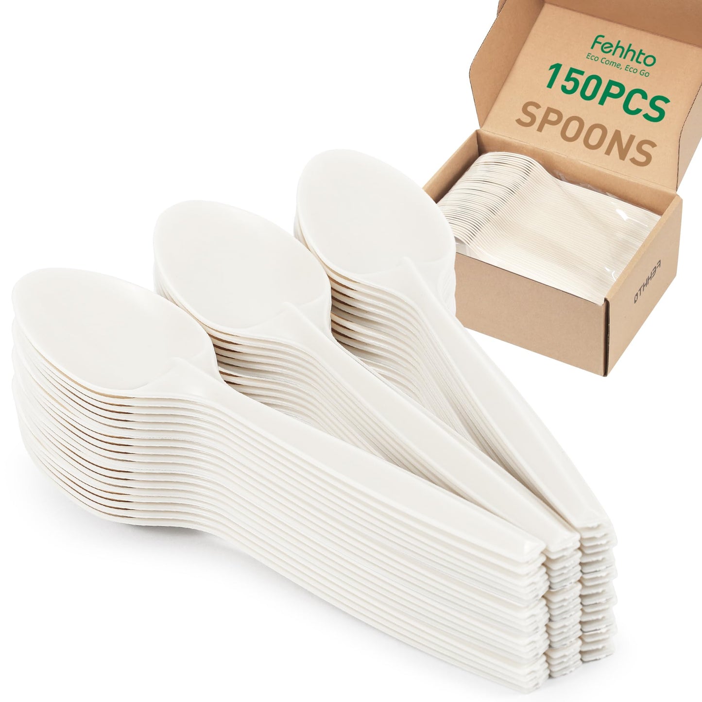 FEHHTO 150 pcs 100% Compostable Spoons, 7 Inch Disposable Cornstarch Spoons