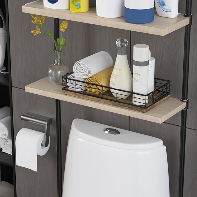 Toilet Paper Basket, 13 Inch Farmhouse Bathroom Basket MDF and Iron Tray Top of Storage Toiletries Organizer for Bathroom, Living Room and Kitchen (Rusty)