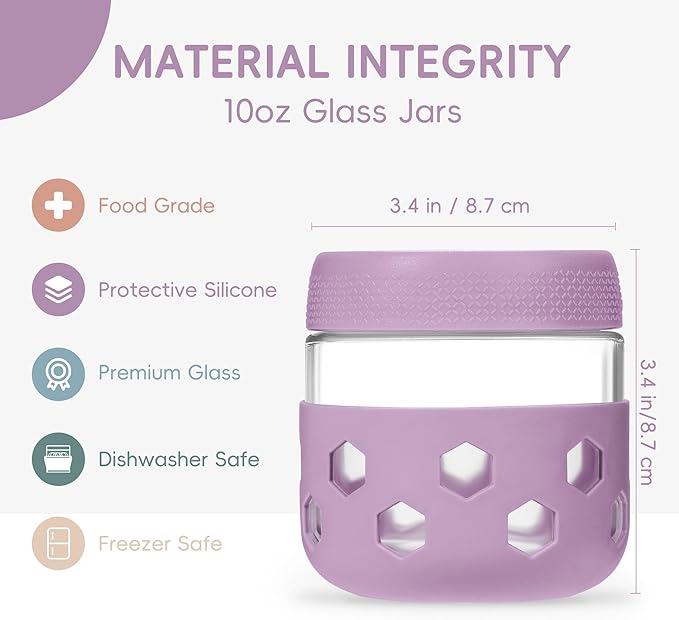 Gemice 6-Pack 10 oz Overnight Oats Containers with Lids and Silicone Sleeves, Glass Mason Jars with Airtight Lid, Dishwasher Safe, Wide Mouth Chia Seed Pudding Meal Prep Jar for Yogurt Berries Snack