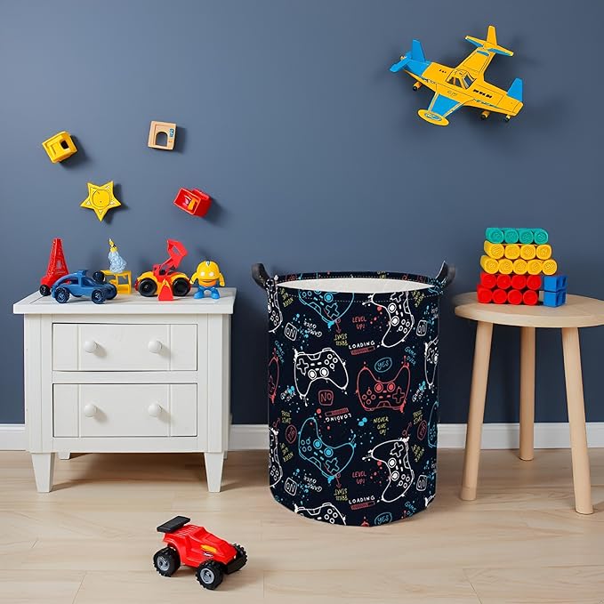 HIYAGON Game Laundry Basket Boys Kids Baby Laundry Hamper Dirty Clothes Organizer Toy Storage Bin Nursery Hamper for Bedroom Room Decor(Game)