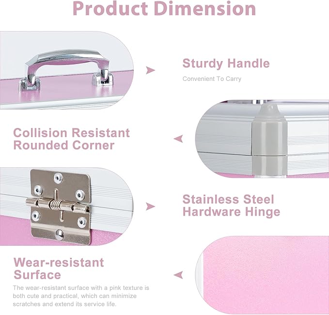 Medicine Lock Box,First Aid Safe Medication Storage Box,Layered Aluminum Daily Medicine Cabinet Family Use,12.2" x 7.9" x 7.5", Pink