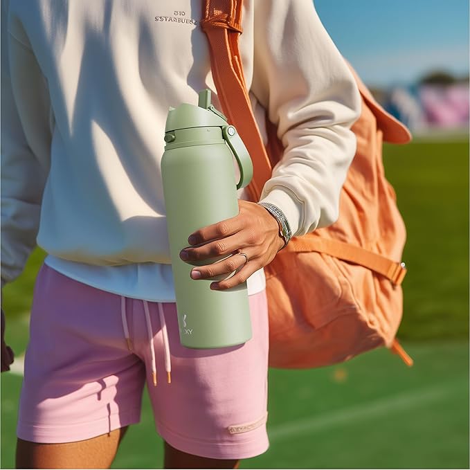 40 oz Insulated Water Bottle with Straw: Meoky Stainless Steel Metal Water Bottle with 2-in-1 Lid - Leak Proof, Cold for 24 Hours, Protective Silicone Base, BPA-Free for Sports Gym, Ivory